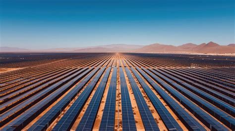 A Vast Solar Panel Farm Stretches Across A Desert Landscape Harnessing The Power Of The Sun For