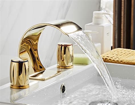 Slim Dual Handle Gold Waterfall Bathroom Faucet Royal Toiletry Global