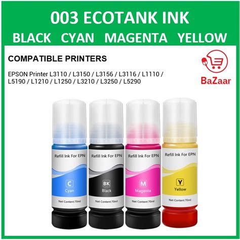 Compatible Ink Refill For Epson Ecotank Black Cyan Magenta Yellow