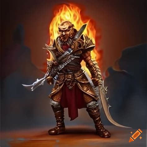 Image Of A Noble Dragonborn Holding Two Weapons Engulfed In Fire On Craiyon