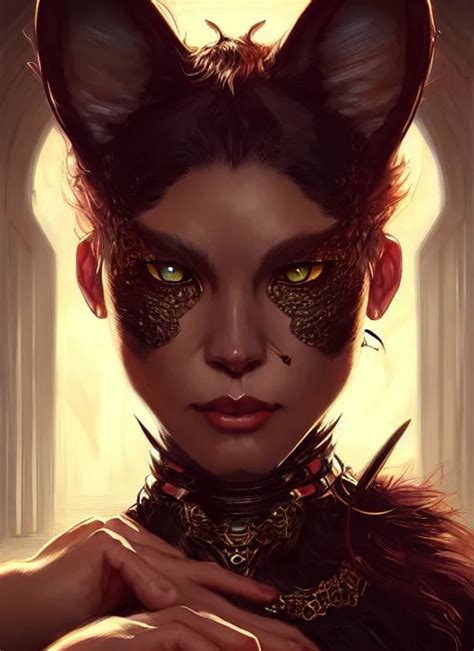 Portrait Of Aggressive Cat Woman Humanoid D D Stable Diffusion