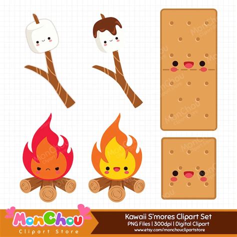 Kawaii S Mores Clipart Cute Smore Clip Art Set Instant Etsy