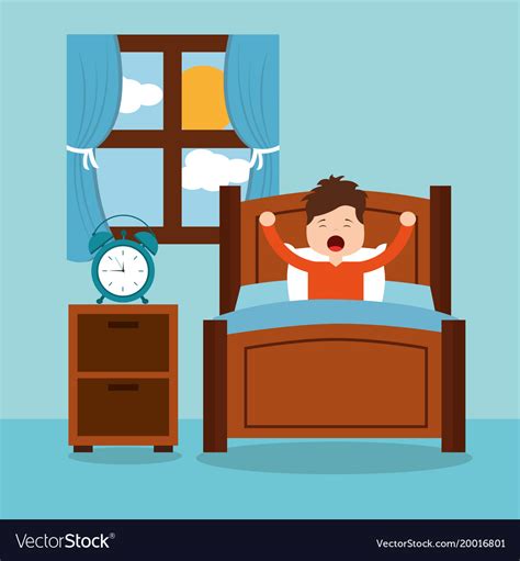 Little Boy Wake Up In The Morning Royalty Free Vector Image