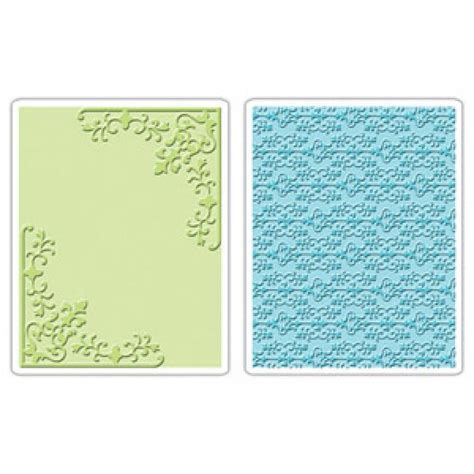 Sizzix Textured Impressions Embossing Folders 2pk Corners And Damask