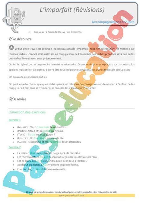 Imparfait Révisions CM2 Soutien scolaire Aide aux devoirs PDF