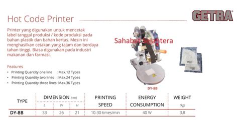 Jual HOT CODE PRINTER MESIN PENCETAK LABEL PRODUKSI GETRA TYPE DY Jakarta Timur