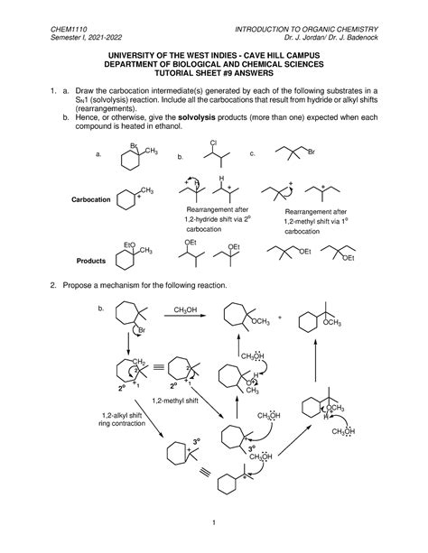 CHEM1110 Tutorial 9 2021 2021 Answers Semester I 2021 2022 Dr J