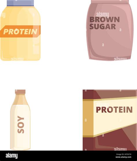 Artificial Protein Icons Set Cartoon Vector Food Substitute In Various