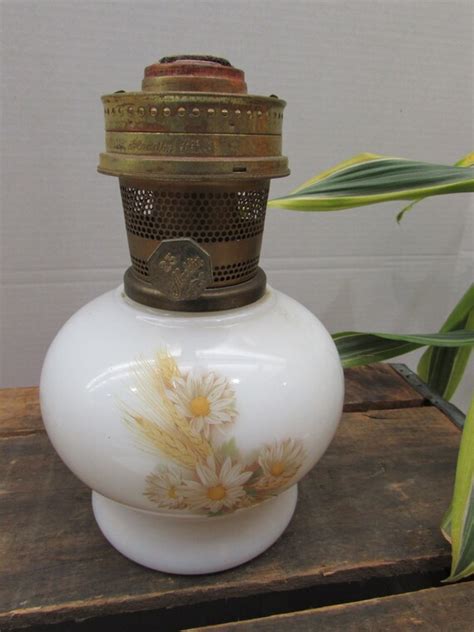 Vintage Model 23 Aladdin Lamp Milk Glass With Daisy And Wheat Etsy