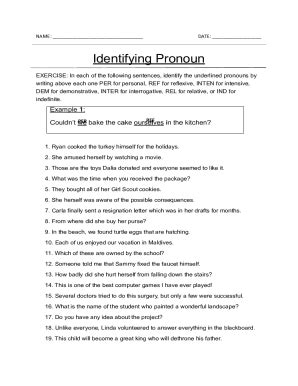 Fillable Online Pronoun Worksheet Fax Email Print Pdffiller