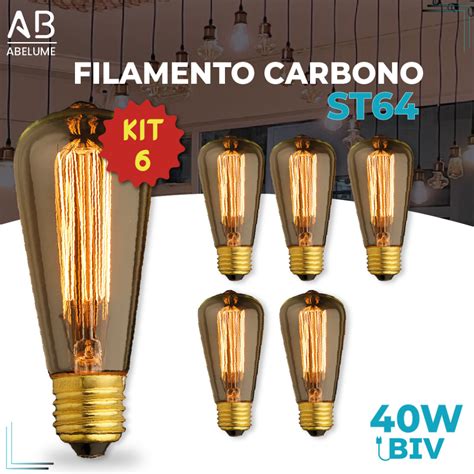 Kit L Mpada Filamento Carbono St W E Luz Quente Amarelo Mbar