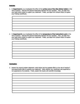 Alka Seltzer Rate Of Reaction Lab Activity On Surface Area Vs Temperature