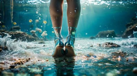 Under The Sea Lingerie Fantasy A Lingerie Model In Stockings That Mimic The Beauty Stock Photo