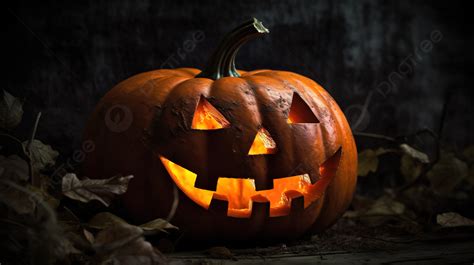 Jack O Lantern Is Lit Up With Leaves Background Show Me Picture Of Halloween Background Image