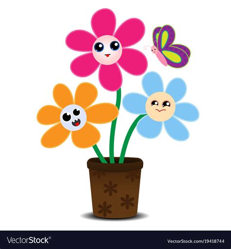 Cute Cartoon Flowers On A Flower Pot Royalty Free Vector