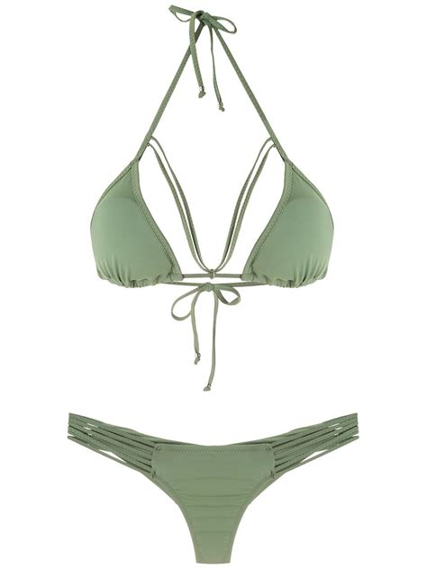 Amir Slama Straps Triangle Bikini Set Green FARFETCH UK