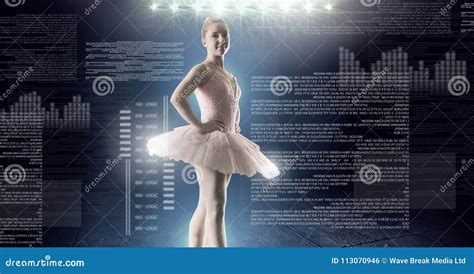 Ballet Dancer Dancing With Digital Technology Interface And Glowing