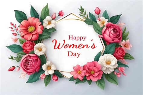 Premium Psd Happy Womens Day Floral Greeting Card Illustration With