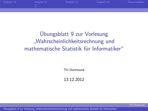 Wahrscheinlichkeitsrechnung Und Mathematische Statistik F R