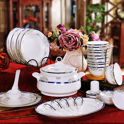 Jingdezhen Pottery Bowl Set 56 Pcs Bone China Tableware Dishes Set