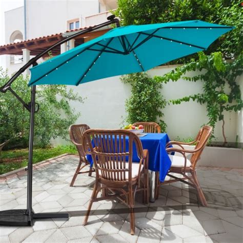 Costway Ft Patio Offset Umbrella Solar Powered Led Degree Rotation