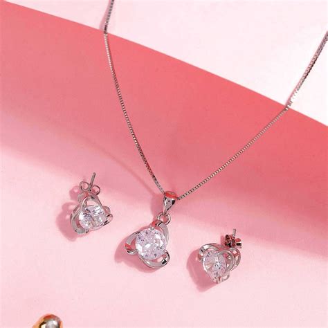 Solitare Silver Pendant Set Misshighness