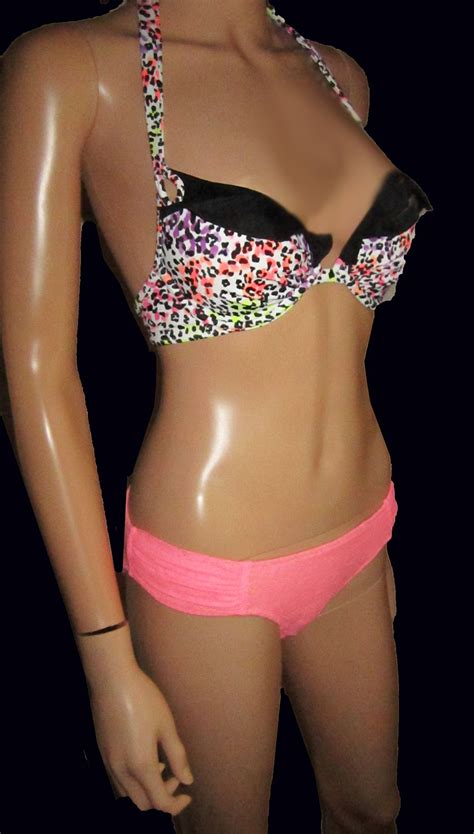 Victoria S Secret Ruffle Halter Leopard Black Push Up 32B Small Bikini