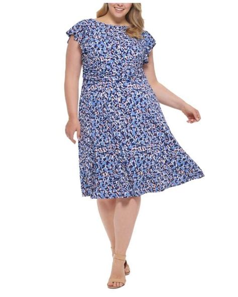 Jessica Howard Synthetic Plus Size Printed Fit And Flare Dress In Blue Lyst