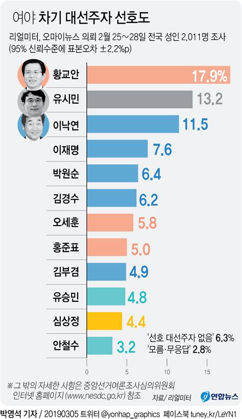 그래픽 여야 차기 대선주자 선호도 연합뉴스