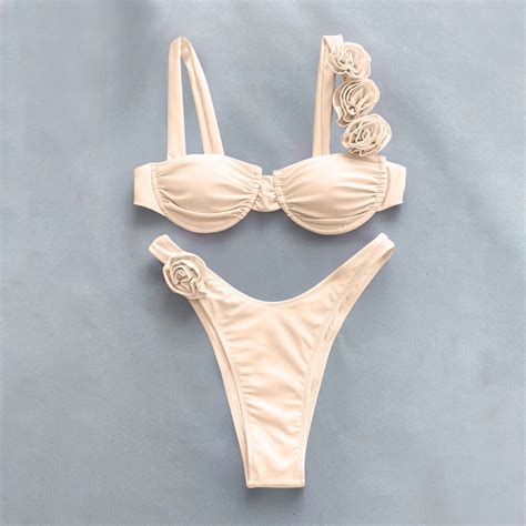 BLTIBY Bikini Set For Women Two Piece Swimsuits Low Rise Solid Colour Spaghetti Straps Tops With