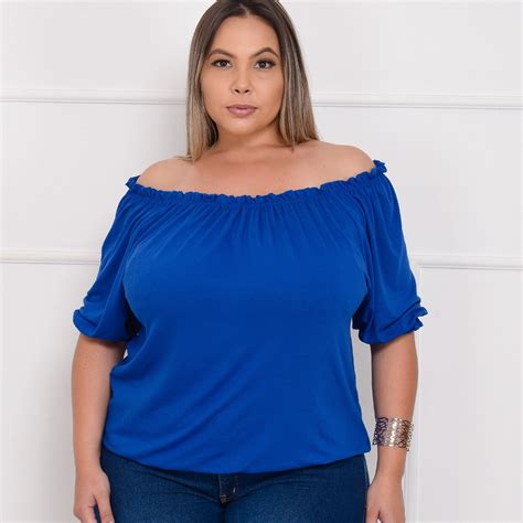 Blusinha Ciganinha Feminina Plus Size Soltinha Ombro A Ombro Ver O