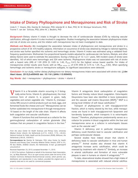 Pdf Intake Of Dietary Phylloquinone And Menaquinones And Risk Of Stroke