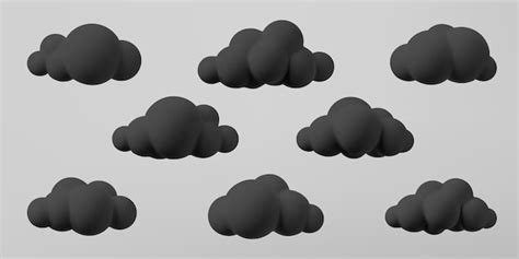 Conjunto De Nubes Negras D Aislado En Un Fondo Gris Render Suave