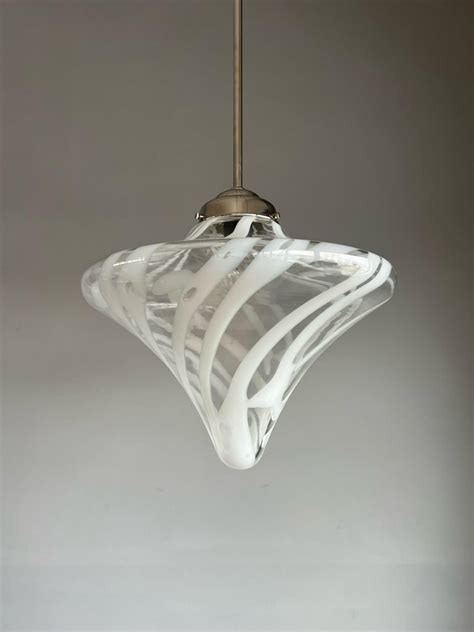 Mid Century Modern Tornado Design Murano Clear Glass Art Pendant Light