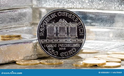 Austria Silver Coin with Silver Bars & Gold Coins Stock Image - Image of finance, ingot: 60866861