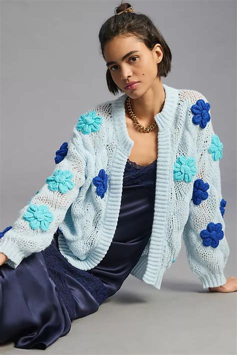 Maeve Floral Appliqué Cardigan Sweater Anthropologie