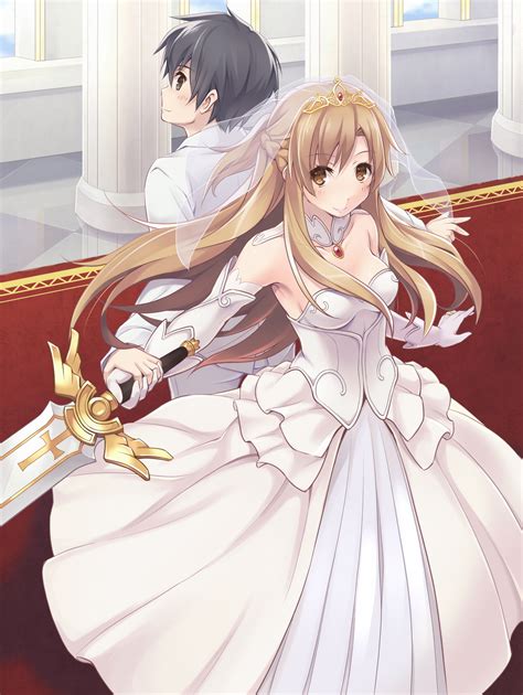 Safebooru - 1boy 1girl asuna (sao) back-to-back black eyes black hair