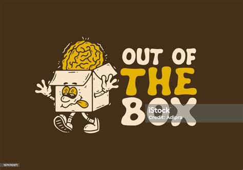 Out Of The Box Mascot Character Of A Cardboard Box With A Human Brain