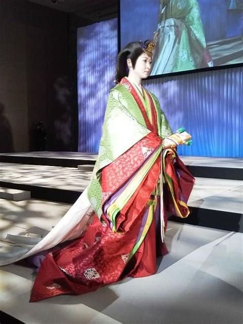 A Woman Dressed In Junihitoe At A Kimono Demonstration Heian Era