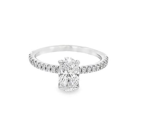 Solitaire Oval 1ct Diamond Ring Set In 18ct White Gold With Diamond Set