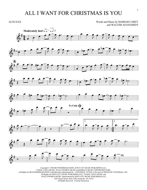 All I Want For Christmas Is You Alto Sax Solo Print Sheet Music