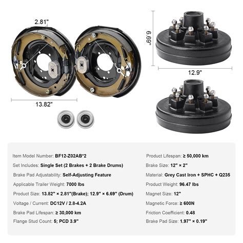 Vevor Trailer Hub Drum Kits 8 On 65 Bc With 12 X 2 Electric