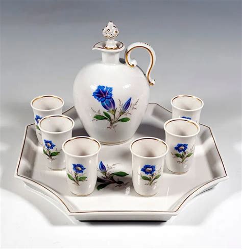 Meissen Schnaps Lik R Service Platte Enzian Dekor Paul Scheurich Gold