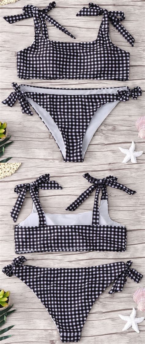 ZAFUL Tied Checked Bikini Set Bikinis Cute Bathing Suits Bikini Fashion