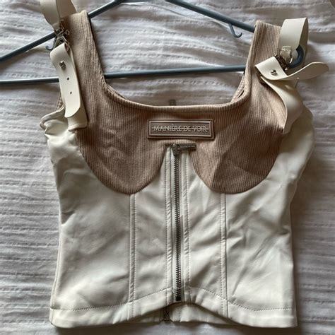 Maniere De Voir Tops Vegan Leather Corset Top Beige Poshmark