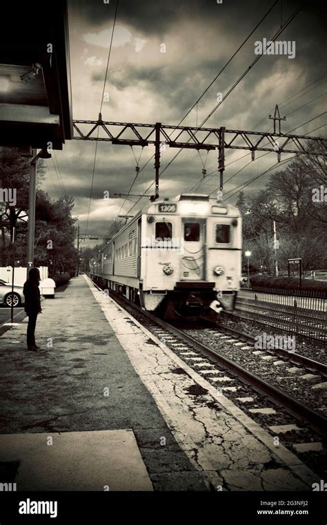 NJ Transit train arriving at the Short Hills, New Jersey, USA. Train ...