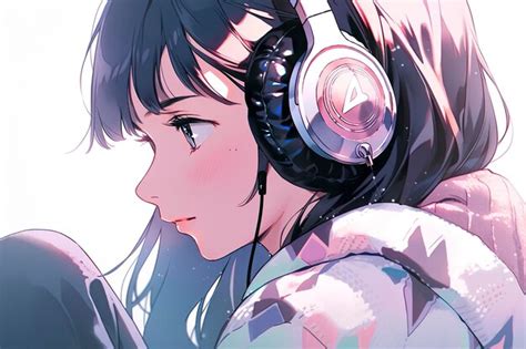 Premium Ai Image Beautiful Anime Girl Listening To Lofi Hip Hop Music