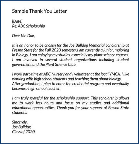 Thank You Letter Template For Scholarship