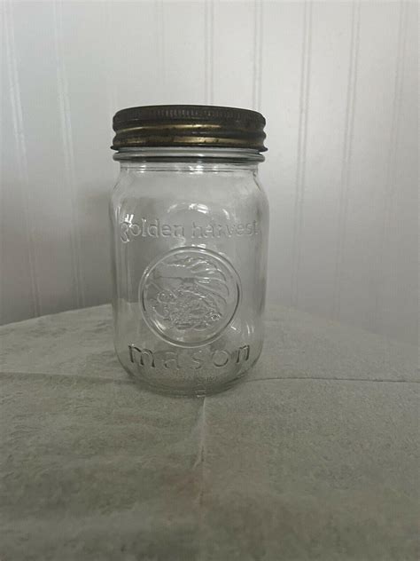 Golden Harvest Mason Jar Clear Oz Pepsi Cola Logo Vintage Glass