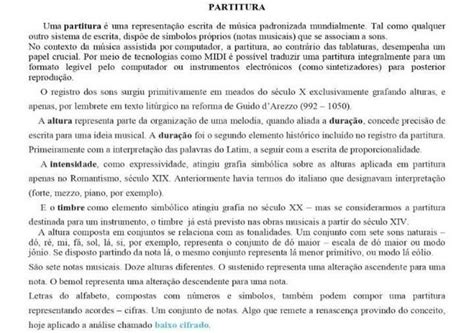 1 descreva o que você entende por partitura diante do texto